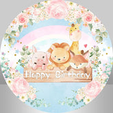 Lofaris Circle Animals Flower Happy Birthday Backdrop For Party